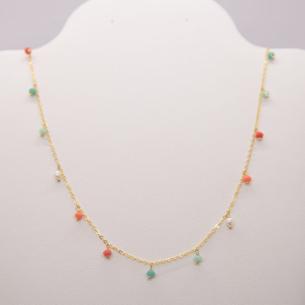 Cadena enchapada perla cristal naranja turquesa